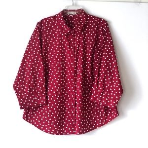 Coldwater Creek 3/4 sleeve 100 cotton down blouse sz 24W Red whit white …
